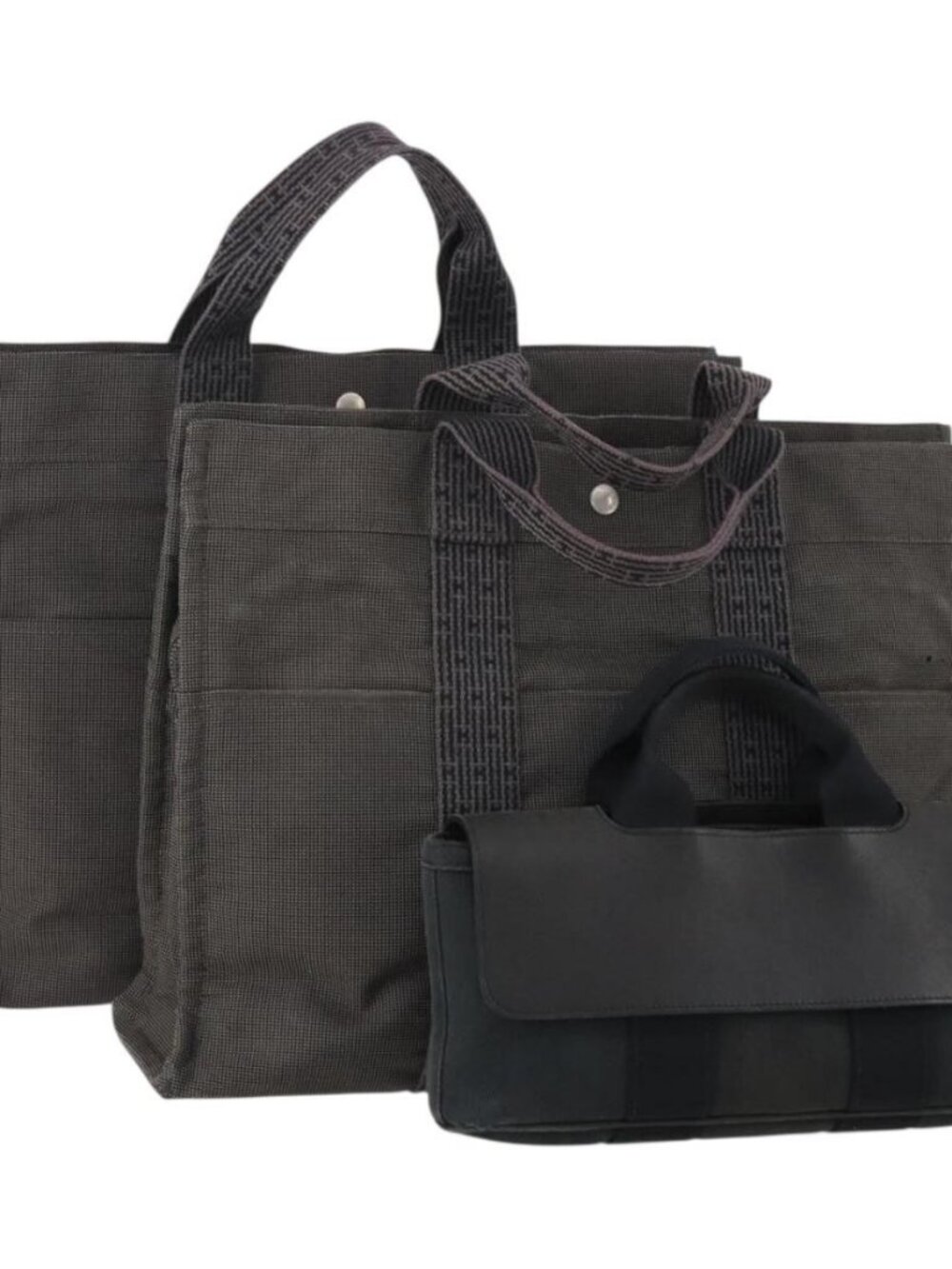 HERMES Tote Bag Canvas 3 Set Black Gray Auth BA12667